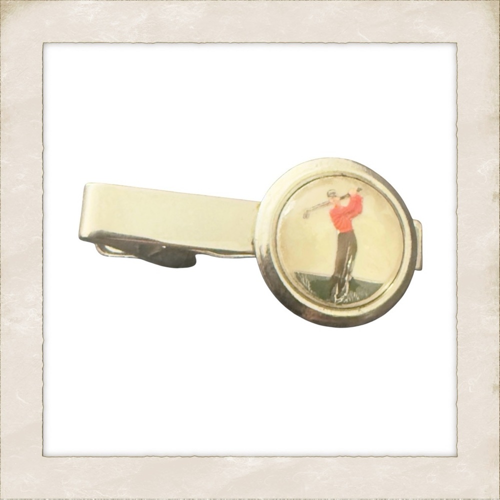 Vintage Silver Golf Tie Clip with Red and Black Golfer Detail
